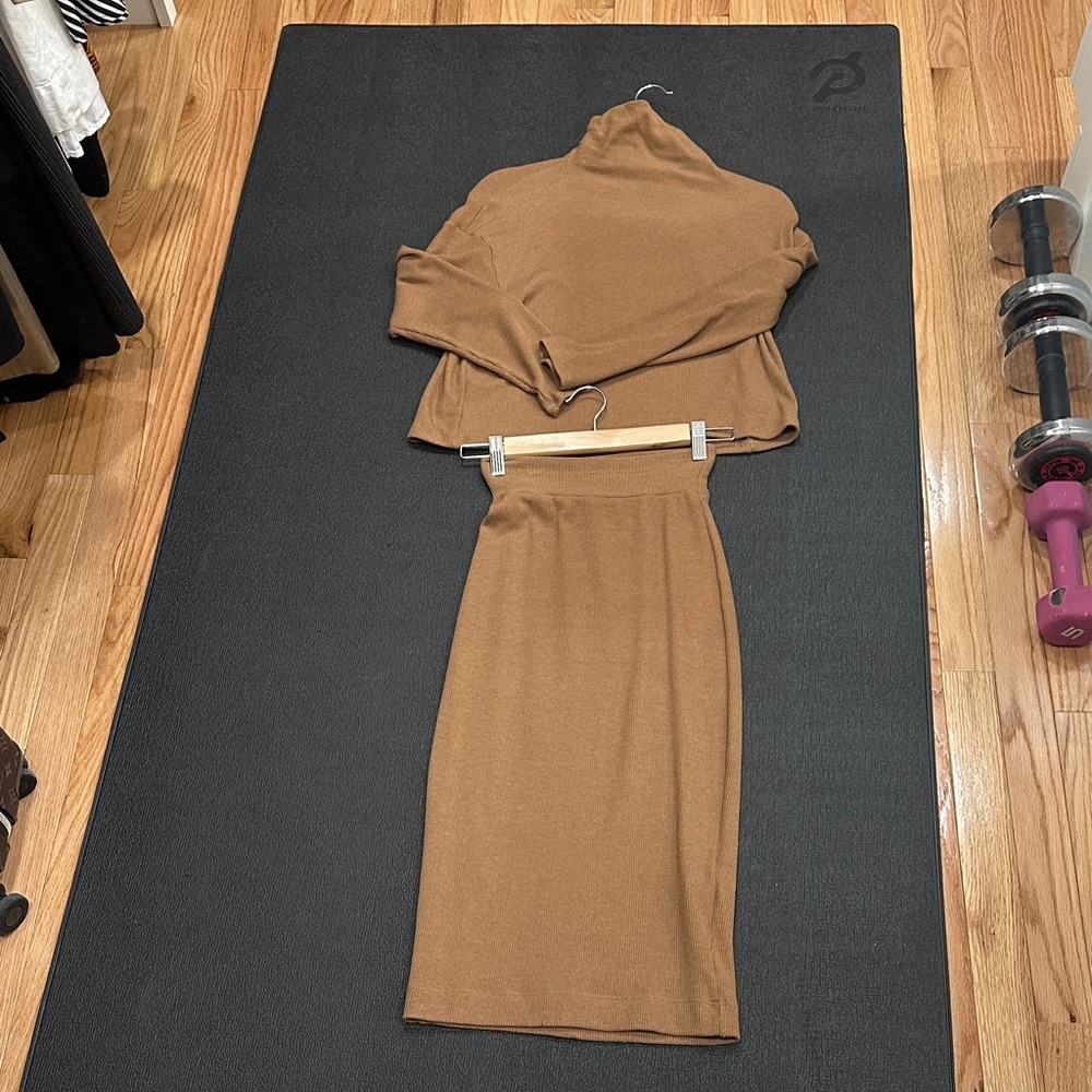 Enza Costa Camel Knit Midi Pencil Skirt